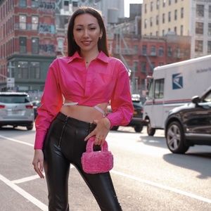 Pink crop top / long sleeve t shirt / pink blouse